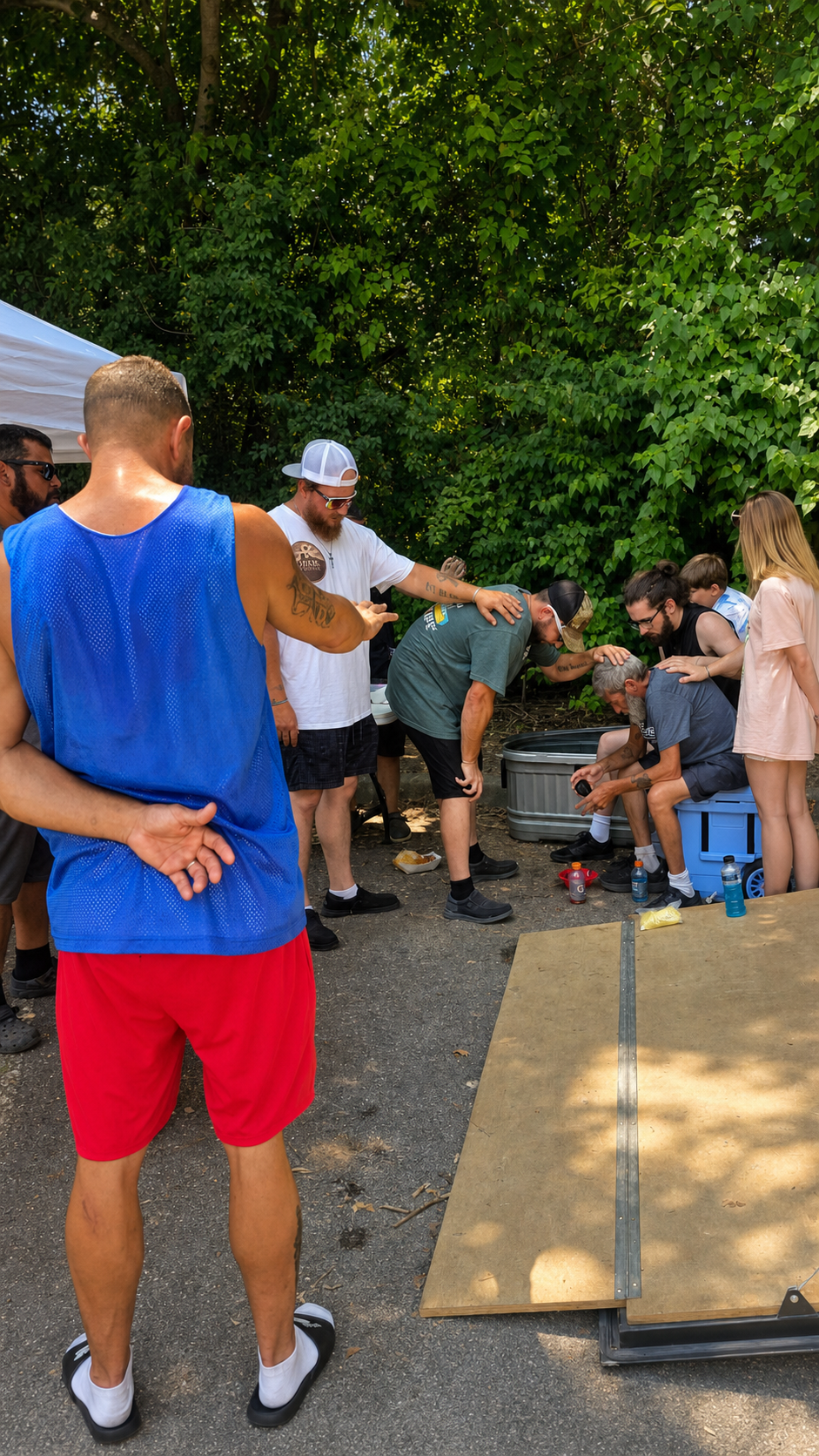 Community outreach gathering with people connecting and receiving support